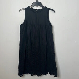 Anna Sui Black Eyelet Sleeveless High Neck Cotton Shift Dress